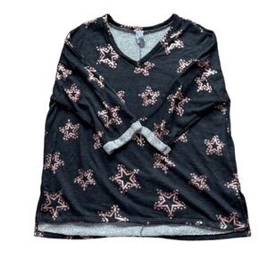 EUC Honeyme Black Top with Rose Gold Foil Star Pattern Size 3X